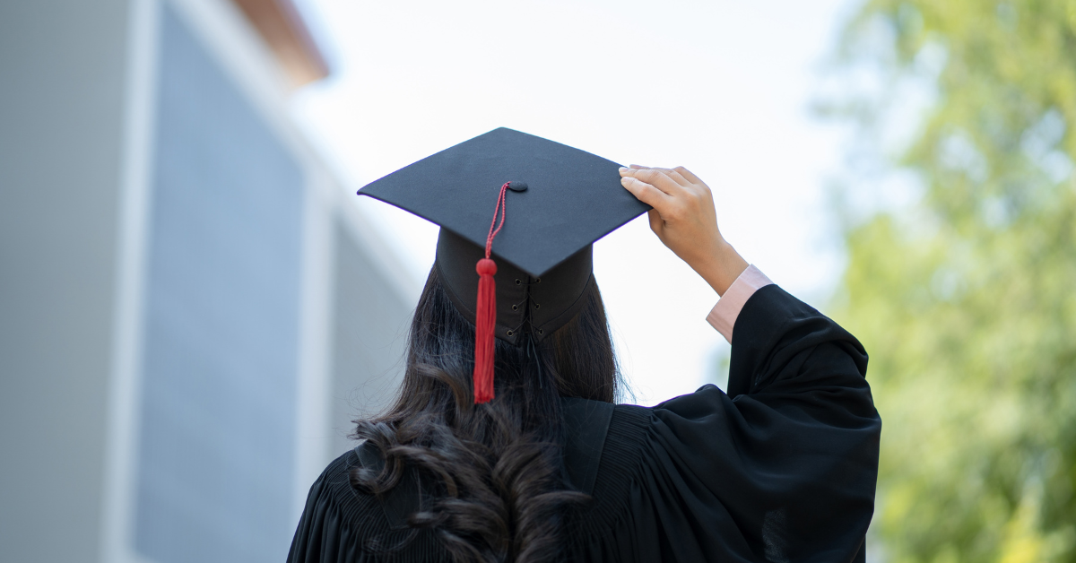 Graduate looking up